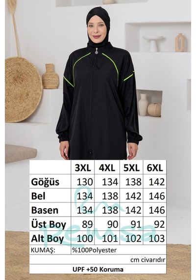 Adasea Uv Korumalı Büyük Beden Spor Likralı Tam Kapalı Tesettür Mayo 1805 Siyah05 Siyah