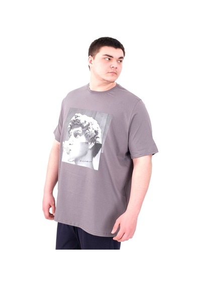 Mode Xl Büyük Beden Erkek T-shirt Bisiklet Yaka Statue U25027 Füme Füme