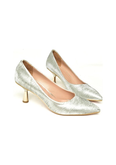 Fox Shoes U676034014 Gümüş Sim Alçak Topuklu Kadın Ayakkabı Gümüş