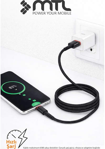 3.4a Usb To Type-c Hızlı Şarj Ve Data Kablosu Hasır 1 Metre Siyah Mt2015