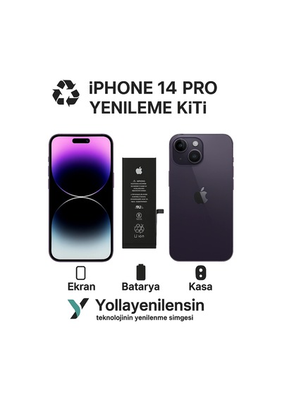 Apple Uyumlu iPhone 14 Pro Kiti Ekran + Batarya + Arka Kasa Model , Yüksek Kalite Parçalar