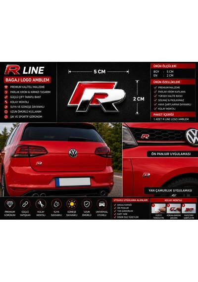 R Logo Bagaj Amblem Krom Kırmızı Premium Tasarım 0000