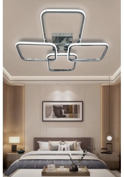 4'lü Kare Plafonyer Led Avize - - Kumandasız / Krom Krom