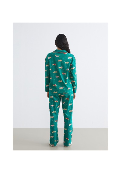 Lcw Dream Yeşil Gömlek Yaka Yılbaşı Temalı Kadın Pijama Takım