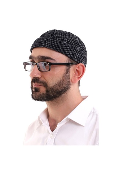 Kışlık Kadife Takke Katlamalı Desenli - Füme