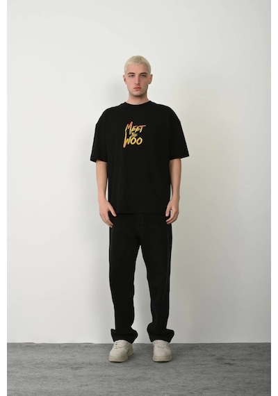 Wear Vexel Erkek Baskıkı Kısa Kok Bisiklet Yaka T-shirt - Siyah Çok Renkli