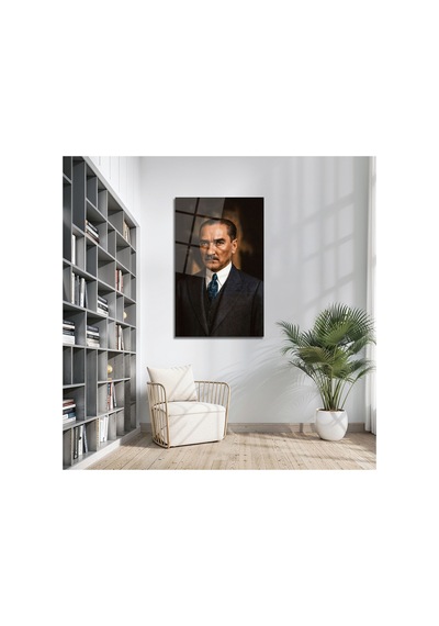 Atatürk Derin Bakışlı Portre Dekoratif Cam Tablo Atatürk Temalı Dekoratif Duvar Tablosu, Salon, Ofis Ve Çalışma Alanı Dekoru,