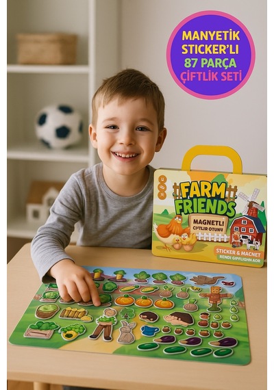 Manyetik Çiftlik Oyunu 87 Parça Sticker Manyetik Hayvanlar Sebzeler C Ocuk Eg İtici Set