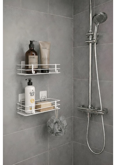 Sas Haus Tek Katlı Duş Rafı Kancalı Banyo Şampuanlık & Organizer 2 Adet Beyaz Tş-01 beyaz