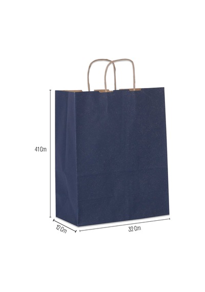 Kraft Saplı Kağıt Çanta 25 Adet 32 x 41 x 12 CM Lacivert