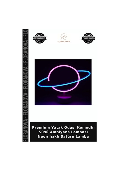 Premium Yatak Odası Komodin Süsü Ambiyans Lambası Neon Işıklı Satürn Lamba