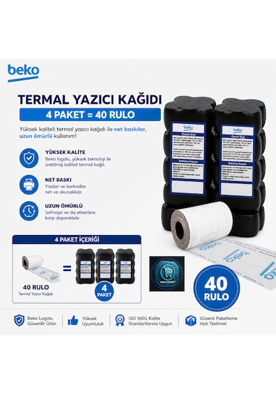 X30 Tr - 300 Tr - 220 Tr - 400 Tr Yazarkasa Termal Pos Rulosu 4 Paket - 40 Adet