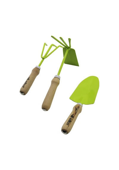 Eltos Ebs-003 3 Parça Bahçe Hobi Seti - Ahşap Saplı Renkli Metal Çapa Tırmık Kürek