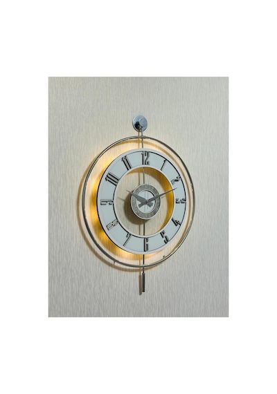 Pey Aksesuar Metal Camlı Duvar Saati Krom Statık 50 X 70cm Orta Boy Işıklı M51-kromgrı-şeffaf-beyaz-gümüş Gri