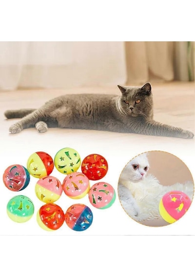 5 Adet Çıngıraklı Top Kedi Oyuncağı - Canlı Renkli