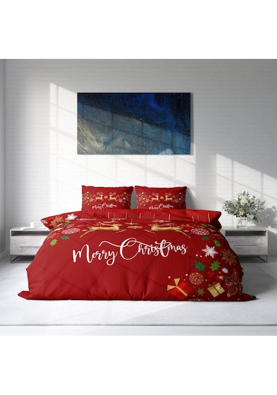 Monohome Yılbaşı Süsü Merry Christmas Çift Kişilik 3D Nevresim Ta (520099201) Kırmızı