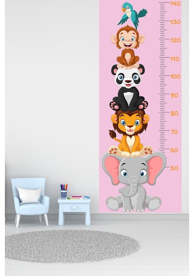 Sevimli Safari Hayvanları Boy Ölçüm Cetveli Boy Ölçer Sticker Pembe