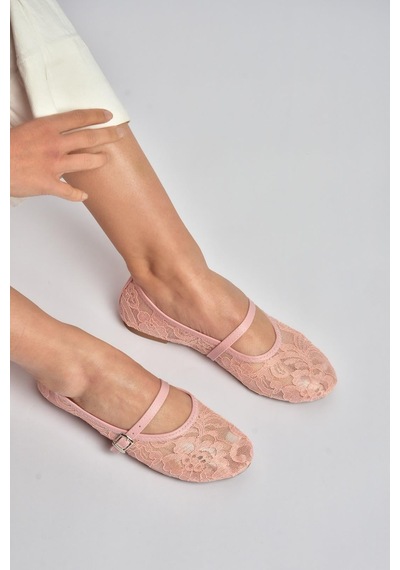 Fox Shoes Y726864006 Pembe Dantelli Kadın Babet