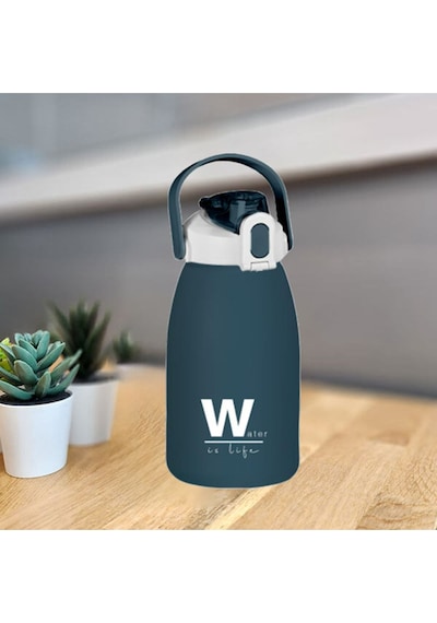 Bpa İçermez 1500 Ml Mavi Su Matarası Taşıma Askılı, Kilitli Kapaklı, Spor Günlük Kullanıma Uygun Mavi