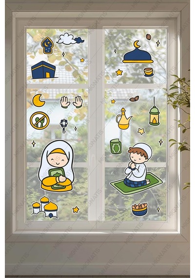 Dua Eden Çocuklar Ramazan Temalı Duvar Sticker Seti, Cam Ve Duvar Süsleri, Çocuk Odası Dekorasyonu Genel