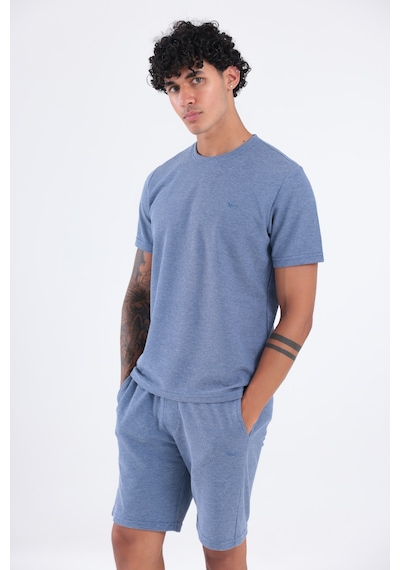 Rowinger Waffle Dokulu Nakış Logo Detaylı Oversize Erkek T-shirt İndigo