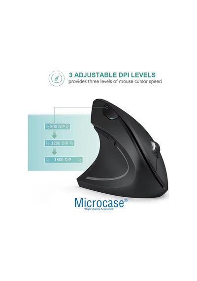 Pilli Dikey Ergonomik Kablosuz Mouse 800/1200/1600 Dpı 6 Tuşlu - Al5177