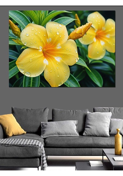Islak Sarı Plumeria Çiçeği Dekoratif Kanvas - Mdf Ahşap Tablo