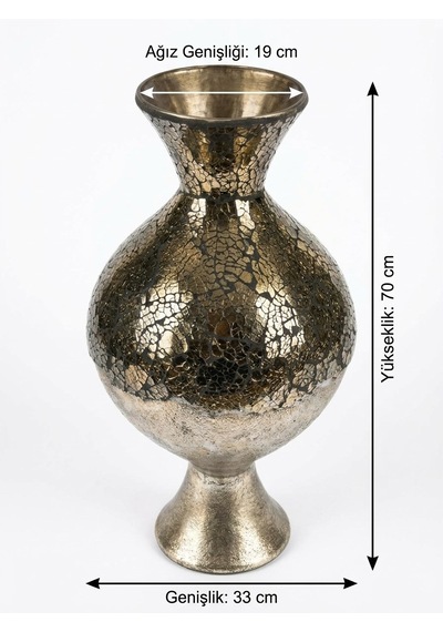 Dekoratif Metalik Ombre Büyük Ayaklı Vazo Lüks Salon Aksesuarı Zemin Süsü 70x33 Cm Gold