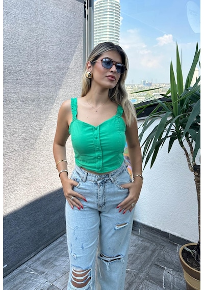 Kalp Yaka Düz Askılı Kadın Bluz