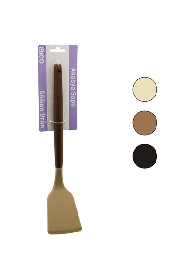 İbico İ22-021 Renkli Silikon Ahşap Akasya Saplı Klasik Spatula 30cm- 6'li Paket