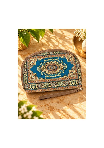 Badufa Home Desenli Fermuarlı Çok Amaçlı 3 Boy Mini Çanta -simli Mavi-vizon Mavi-vizon