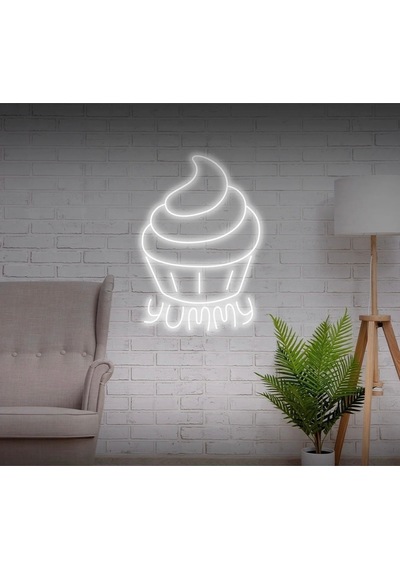 Yummy Yazılı Ve Şekilli Neon Tabela Beyaz