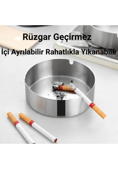 Polham Paslanmaz Çelik Yuvarlak Ultra Şık Küllük, Kapaklı Ceviz Ağacı Paslanmaz Çelik Kül Tablası Gold