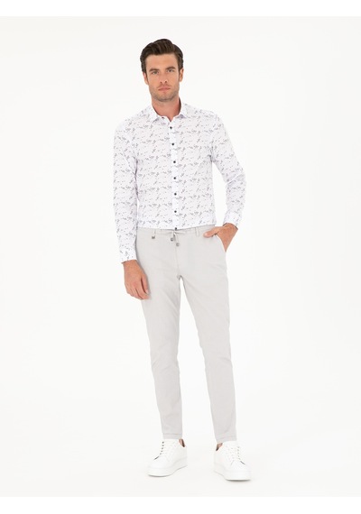 Cacharel Açık Gri Slim Fit Beli Bağcıklı Kanvas Pantolon