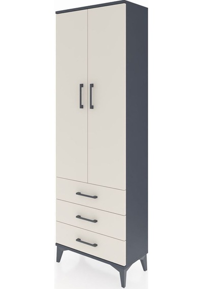 Arges Dolap Tek Raflı 3 Çekmeceli Tek Askılı 60x30x182 Antras... Antrasit