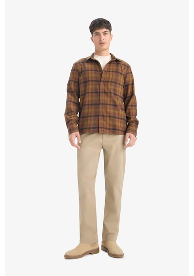 Defacto Regular Fit Polo Yaka Kareli Flanel Uzun Kollu Gömlek E8183ax25wnbn152 Kahve