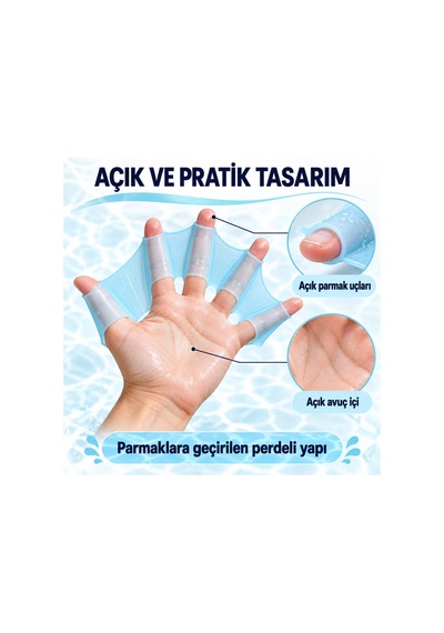 Silikon Yüzme El Paleti Parmak Arası Perdeli Su Egzersizi Eldiveni Mavi-l Mavi-l