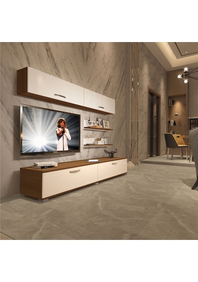 Decoraktiv Eko 5 Slm Std Tv Ünitesi Tv Sehpası - Ceviz Beyaz Ahşap - Beyaz