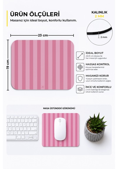 Pembe Renkli Çizgili Ergonomik Mouse Pad, Kaymaz Yüzey İle Ev Ve Ofis Kullanımı İçin İdeal