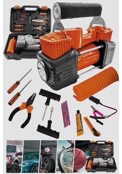 Pro Seri Çelik Gövde Çift Pistonlu 12 V 150 Psi Dakikada 85 Lt Araç Araba Lastik Bot Şişirme
