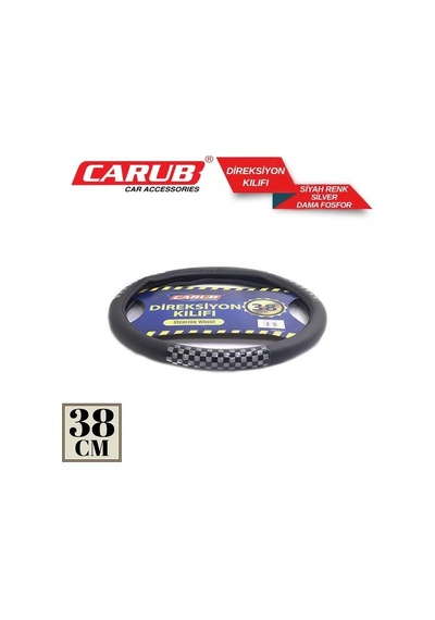 Carub Direksiyon Kılıfı 38cm Siyah Silver Dama Fosfor Siyah - Gümüş