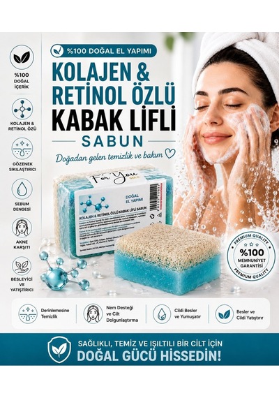 Kabak Lifli El Yapımı Kolajen & Retinol Özlü Sabun Collagen Sabun Kabak Lifi - Lavanta
