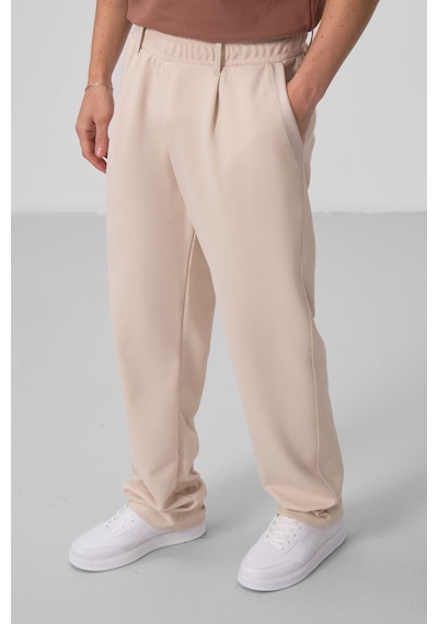 Tommylife Bej Yüzeyi Dokulu Rahat Form Palazzo Erkek Pantolon - 82163 Bej