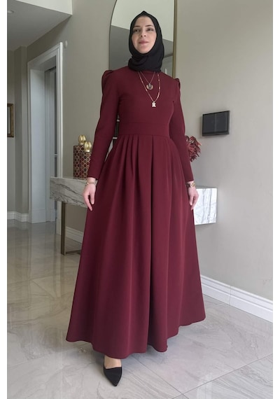 Rabia Şamlı Rose Elbise Bordo Normal