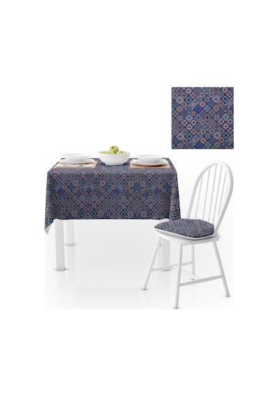 Seramik Desenli Mavi Modern Dijital Baskılı Petek Dokuma Masa Örtüsü 140x260