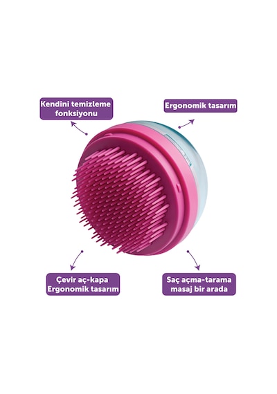 Beauty Premium Twisty Brush Saç Fırçası - Kendini Temizleyen, Saç Bakımı Ve Masaj Pembe