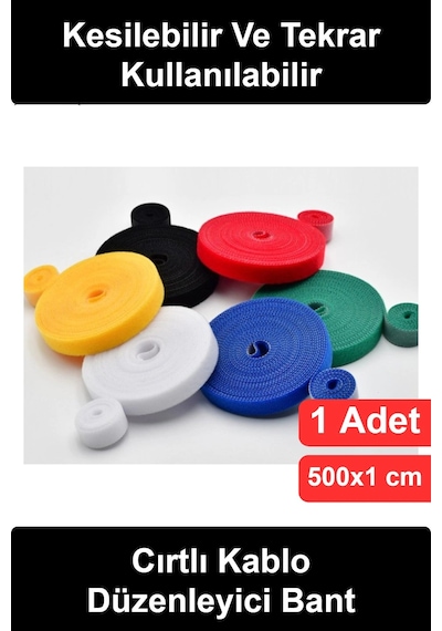 Kablodüzenleyici Cırtlı Kablo Toplayıcı Bağlama Bandı 5 Metre X 1 Cm Kesilebilir Tekrar Kullanılabi