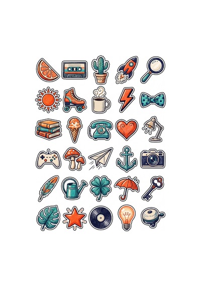 30 Adet Retro Eğlenceli İkon Sticker Seti - Laptop Defter Telefon İçin Çok Renkli