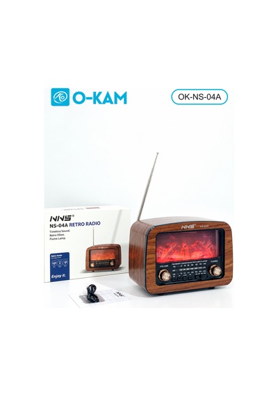 O-kam Ok-ns-04a Bluetooth Şömine Efektli Şarjlı Retro Radyo