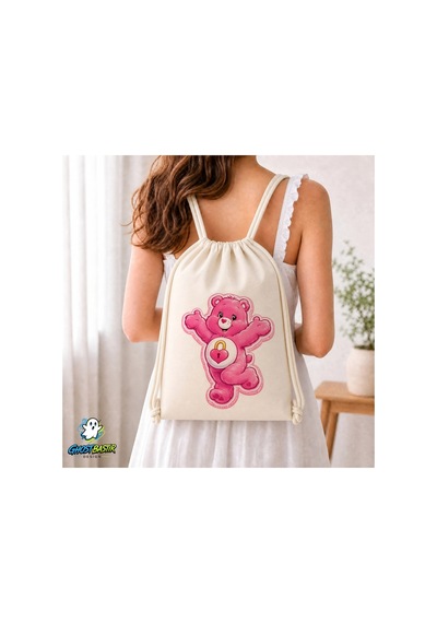 Ghostbastır Design Carebears Büzgülü Keten Çanta C058 Bej